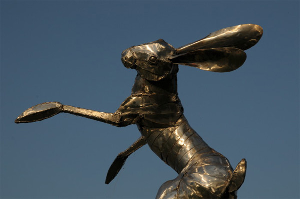 Prancing hare sculpture